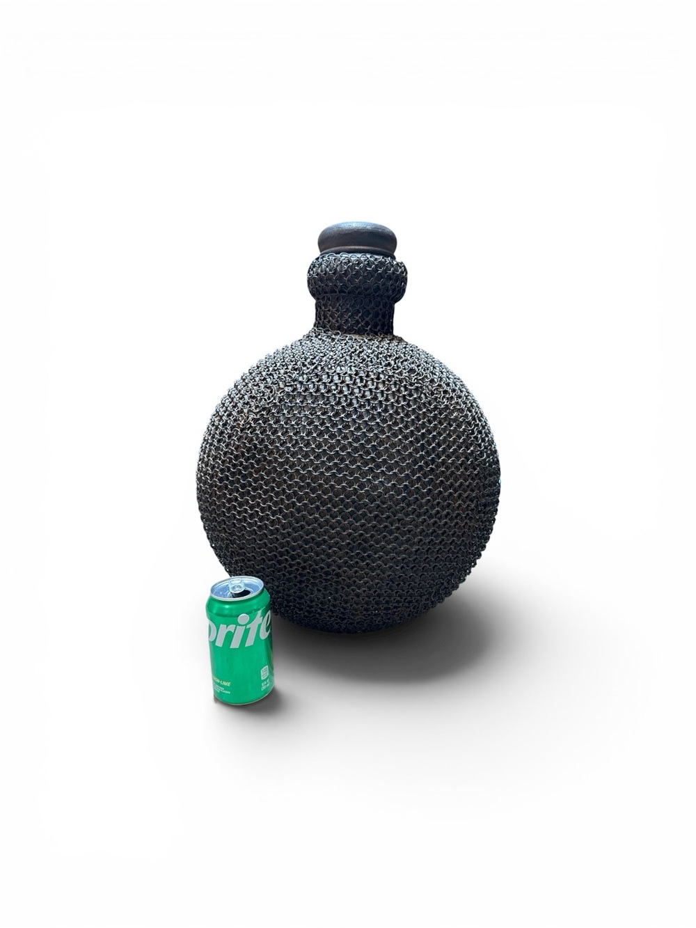 Vintage Large Brutalist Black Metal Chainmail Wrapped Vase Bottle with Stopper - Picture 2 of 8